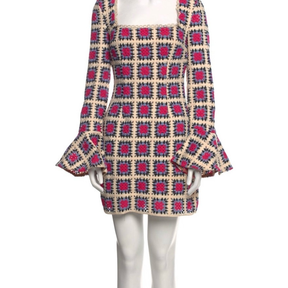Elliatt Crochet-Style Mini Dress in Cream, Pink & Navy